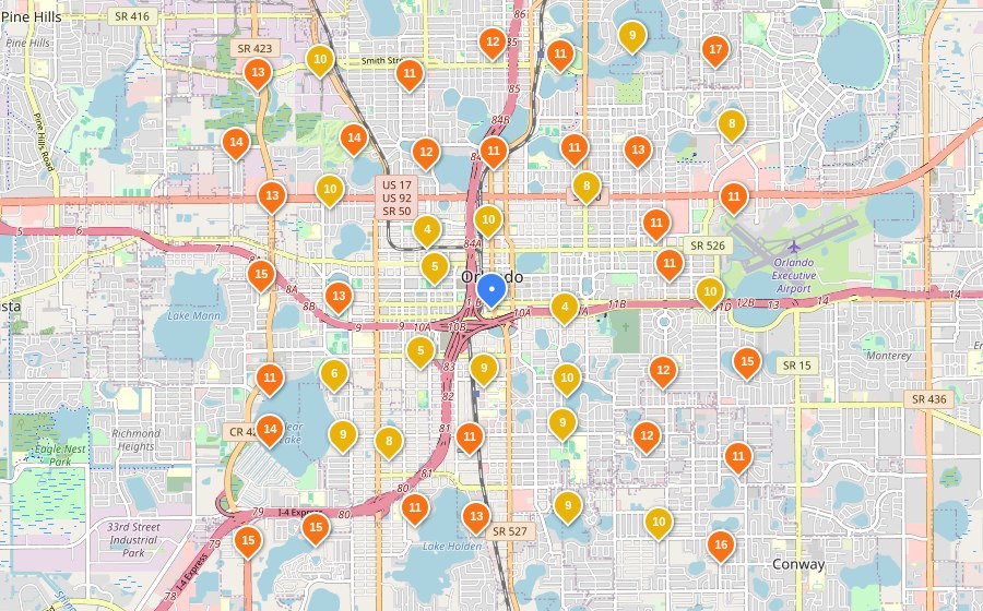 Before Autopilot SEO geo-grid ranking map for a HVAC Repair business in Orlando, FL