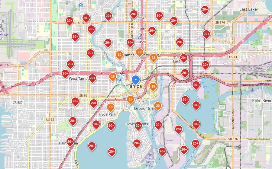 Before Autopilot SEO geo-grid ranking map for a Rodent & Pest Control business in Tampa, FL