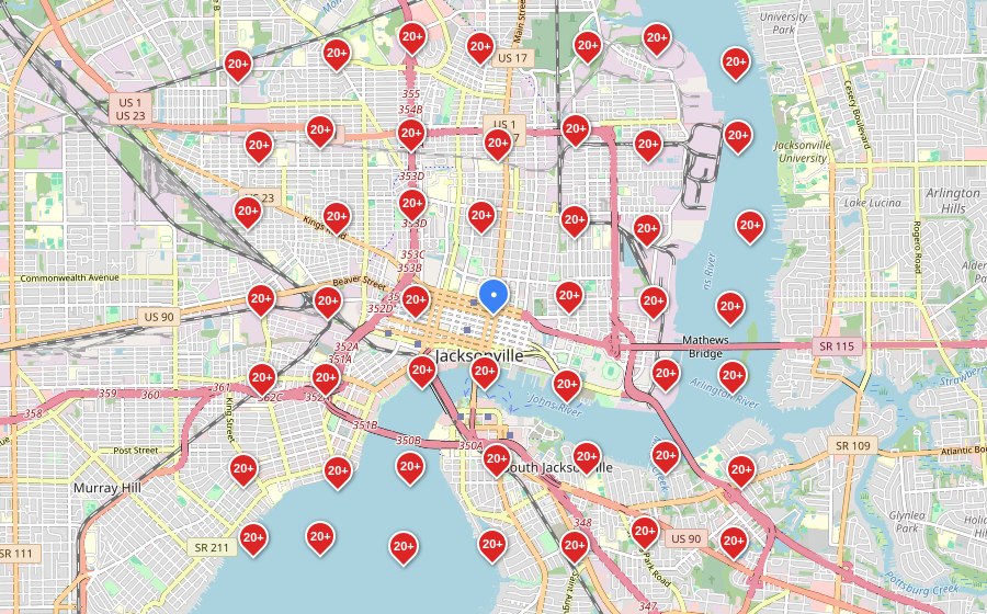 Before Autopilot SEO geo-grid ranking map for a Plumbing Services business in Jacksonville, FL
