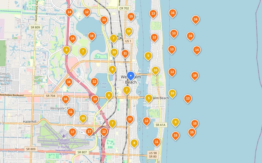 Before Autopilot SEO geo-grid ranking map for a Home Remodeling business in West Palm Beach, FL
